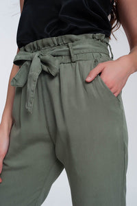 Q2 Women's Pants & Trousers Pants with Tie Waist in Green