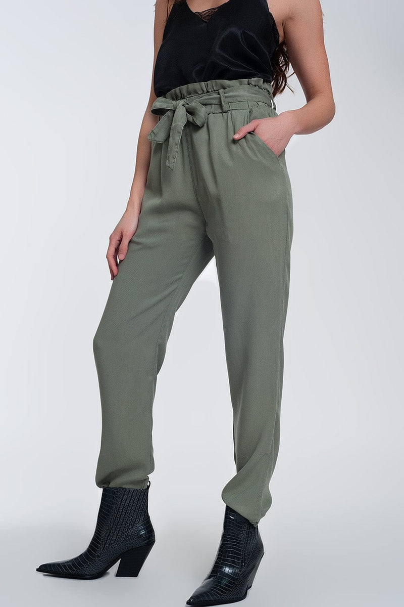 Q2 Women's Pants & Trousers Pants with Tie Waist in Green