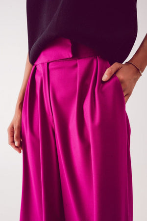 Q2 Women's Pants & Trousers Pleated Wide Leg Pants in Fuchsia