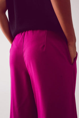 Q2 Women's Pants & Trousers Pleated Wide Leg Pants in Fuchsia