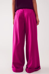 Q2 Women's Pants & Trousers Pleated Wide Leg Pants in Fuchsia