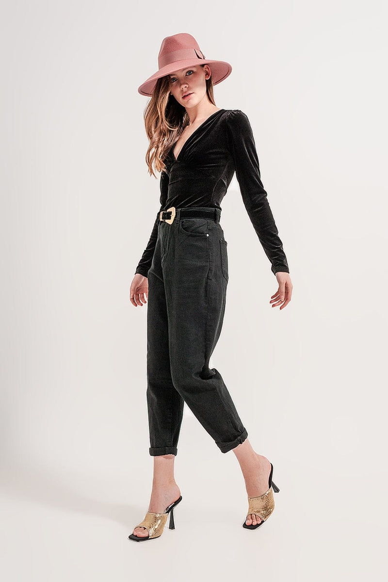 Q2 Women's Pants & Trousers Pocket Detail Jeans in Black