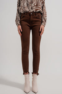 Q2 Women's Pants & Trousers Raw Hem Skinny Jeans in Brown