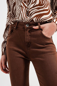 Q2 Women's Pants & Trousers Raw Hem Skinny Jeans in Brown
