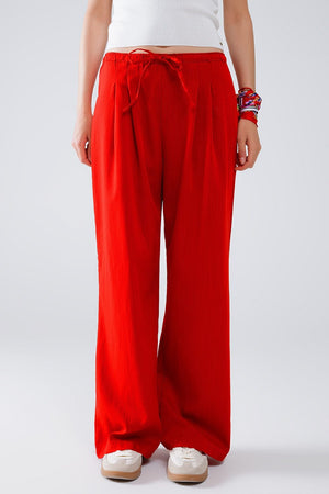 Q2 Women's Pants & Trousers Red Relaxed Pants With Drawstring Closing And Side Pockets