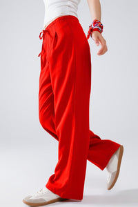 Q2 Women's Pants & Trousers Red Relaxed Pants With Drawstring Closing And Side Pockets