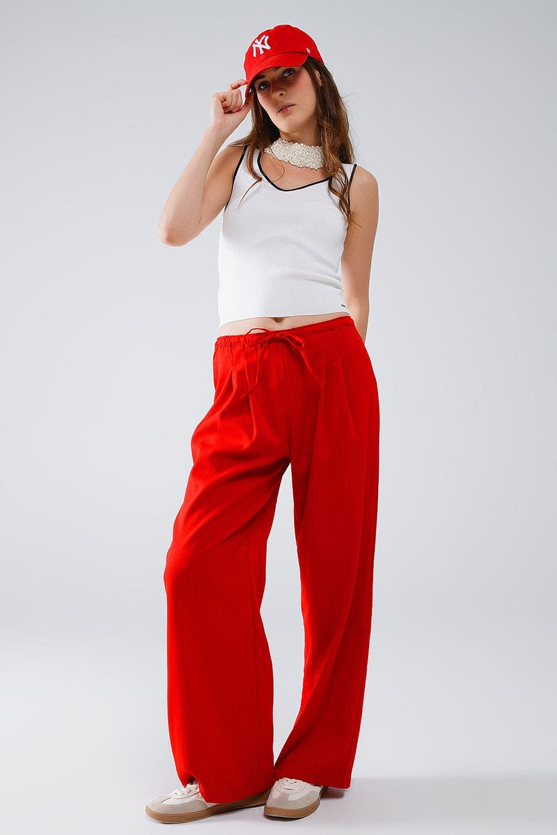 Q2 Women's Pants & Trousers Red Relaxed Pants With Drawstring Closing And Side Pockets