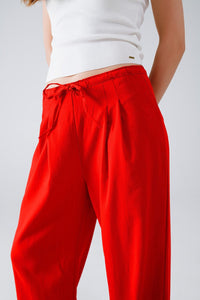 Q2 Women's Pants & Trousers Red Relaxed Pants With Drawstring Closing And Side Pockets