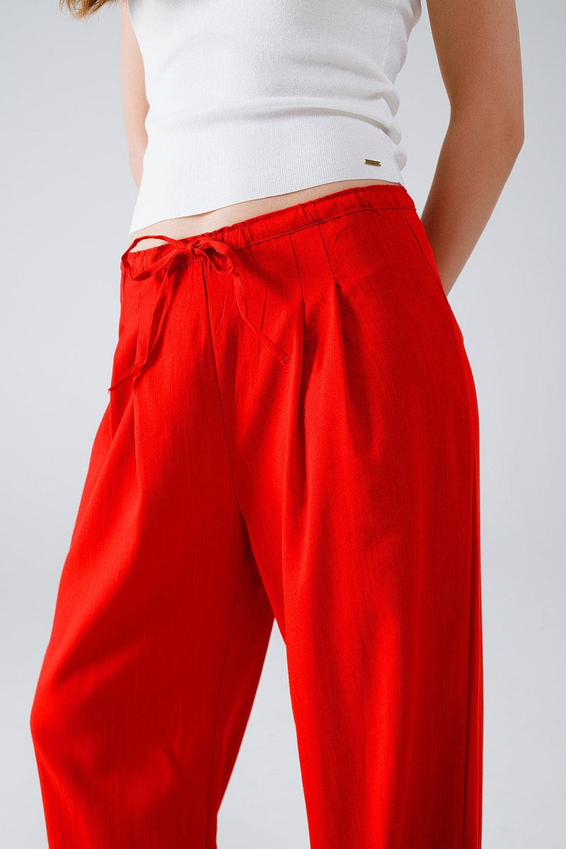 Q2 Women's Pants & Trousers Red Relaxed Pants With Drawstring Closing And Side Pockets