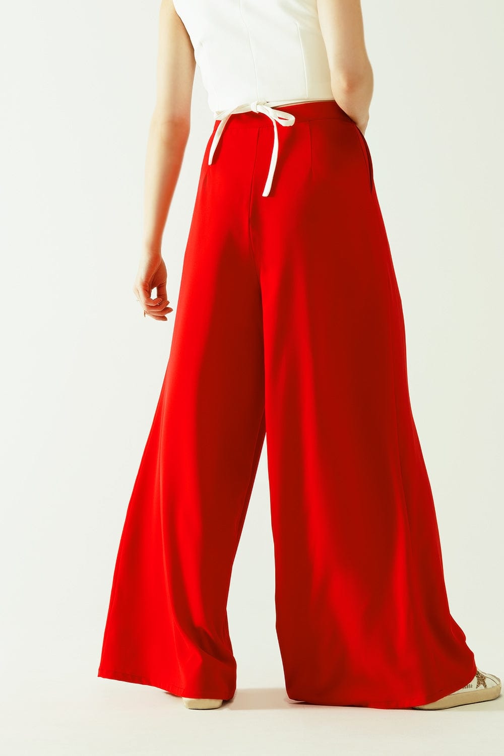 Q2 Women's Pants & Trousers Red Wide Leg Basic Flared Pants
