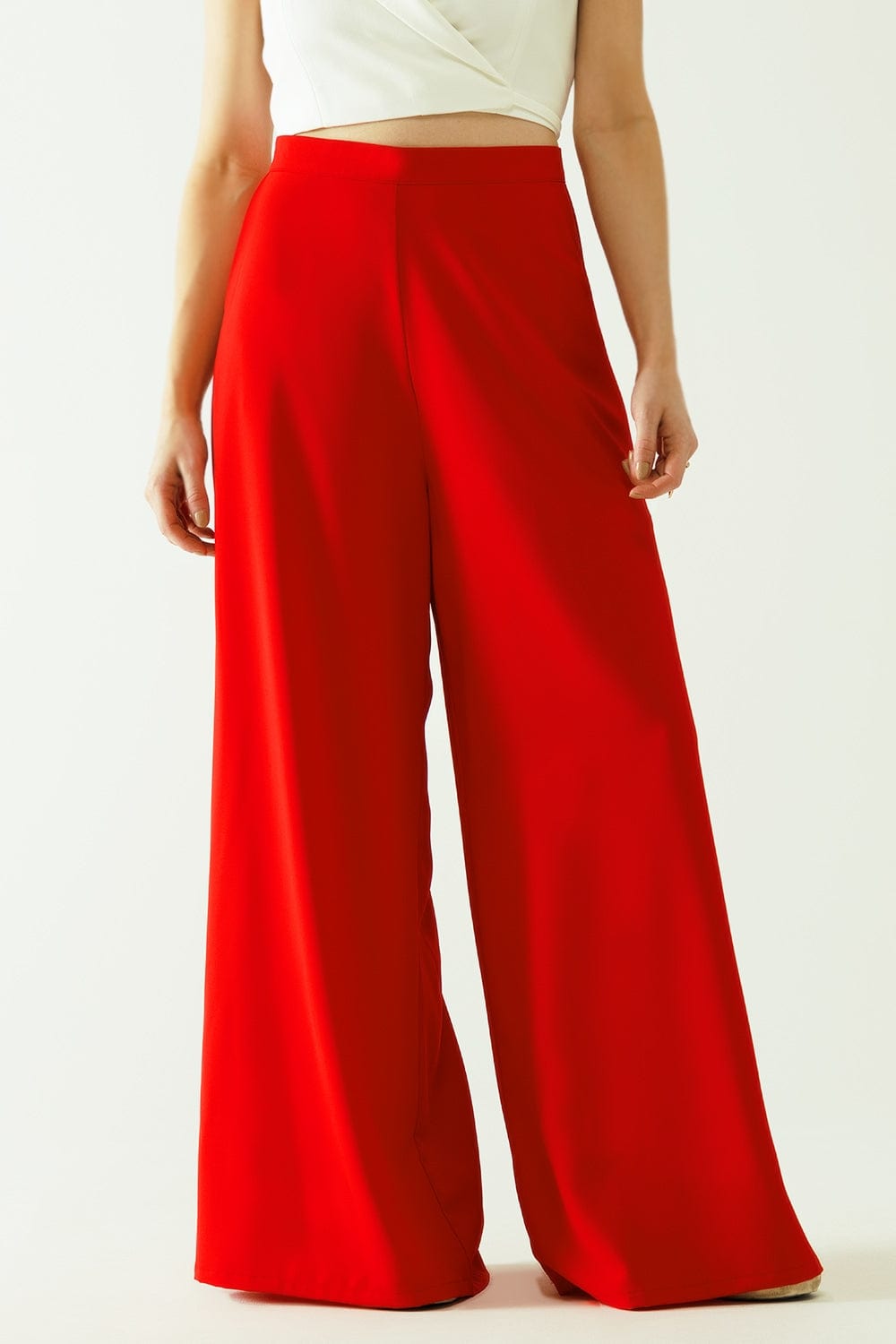 Q2 Women's Pants & Trousers Red Wide Leg Basic Flared Pants