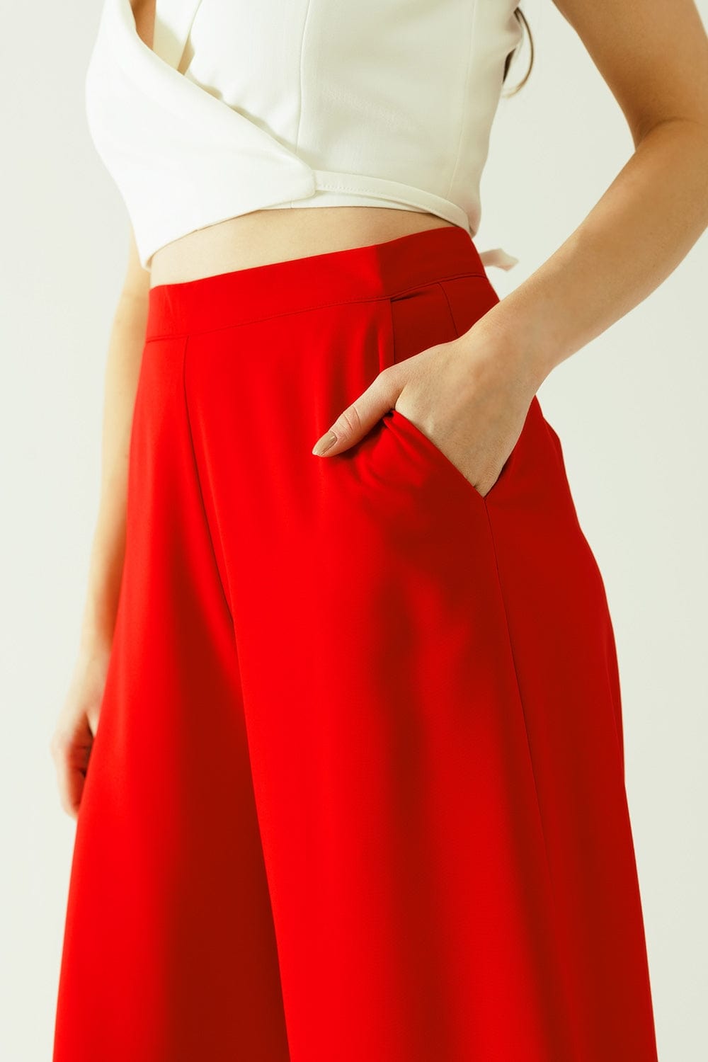 Q2 Women's Pants & Trousers Red Wide Leg Basic Flared Pants