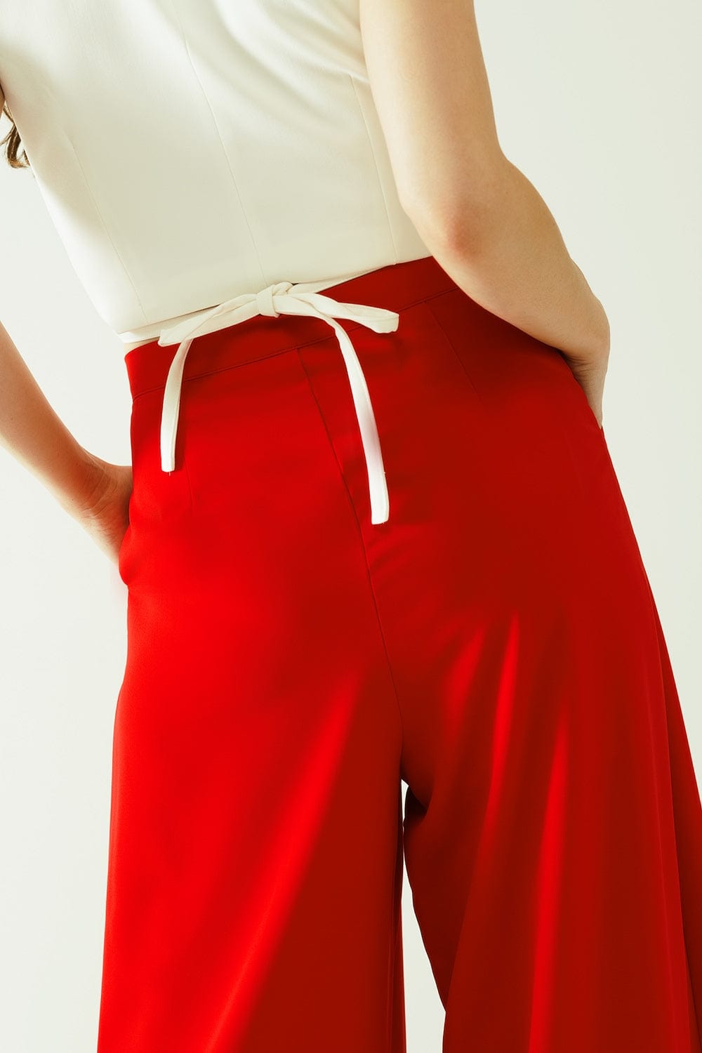 Q2 Women's Pants & Trousers Red Wide Leg Basic Flared Pants