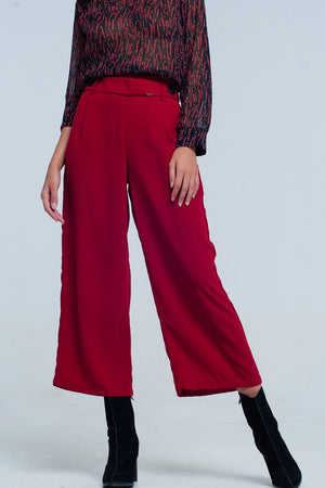Q2 Women's Pants & Trousers Red wide leg culottes with belt detail