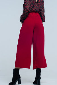 Q2 Women's Pants & Trousers Red wide leg culottes with belt detail