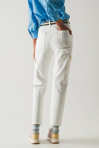 Q2 Women's Pants & Trousers Relaxed cargo pants in white