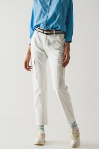 Q2 Women's Pants & Trousers Relaxed cargo pants in white