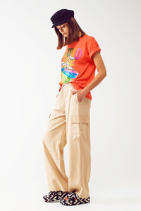 Q2 Women's Pants & Trousers Relaxed Cargo Pants With Drawstring In Beige