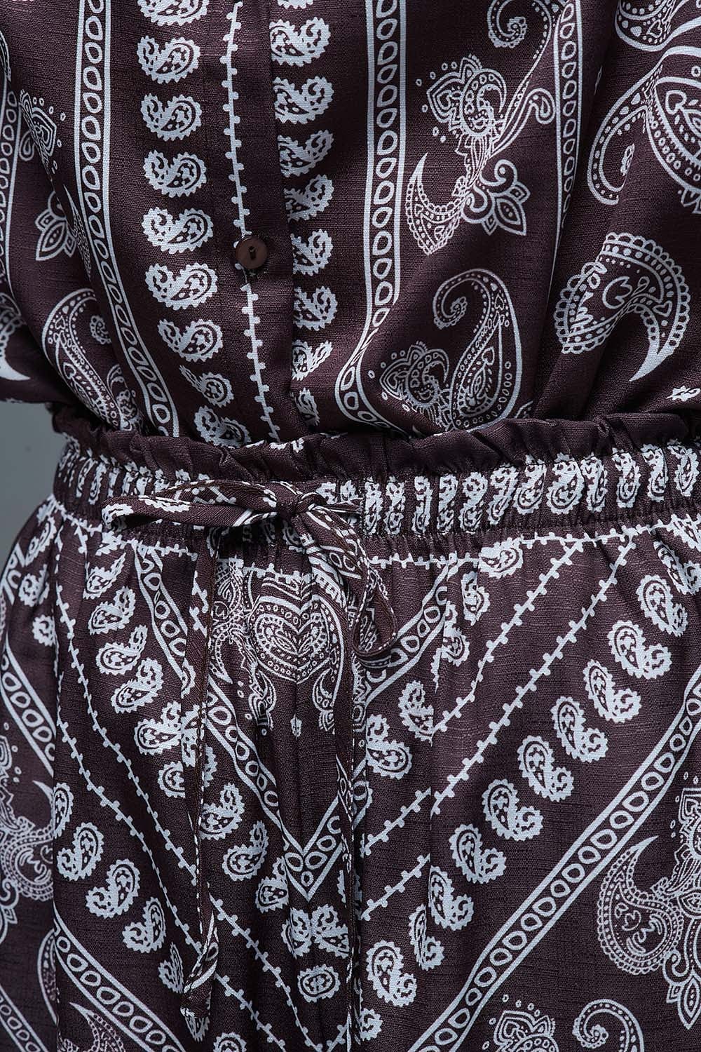 Q2 Women's Pants & Trousers Relaxed Paisley Print Pants With Adjustable Drawstring In Brown