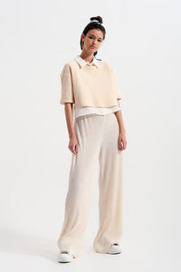 Q2 Women's Pants & Trousers Relaxed Wide Leg Trousers in Plisse Cream