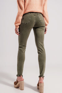 Q2 Women's Pants & Trousers Ripped Skinny Jean in Green