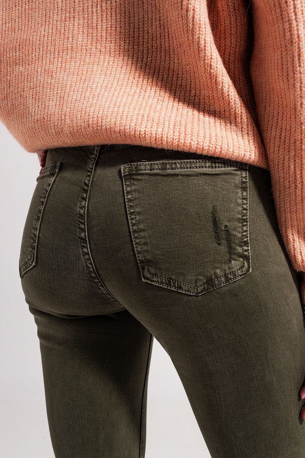 Q2 Women's Pants & Trousers Ripped Skinny Jean in Green