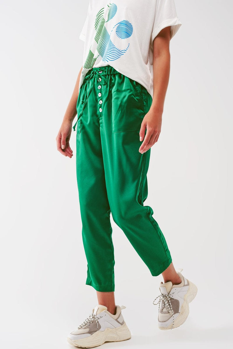 Q2 Women's Pants & Trousers Satin Cropped Pants in Green