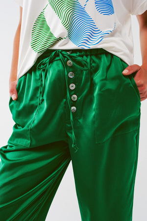 Q2 Women's Pants & Trousers Satin Cropped Pants in Green