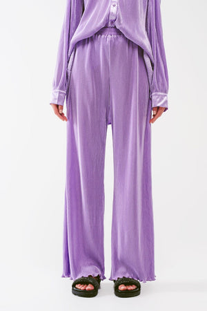 Q2 Women's Pants & Trousers Satin Pleated Wide Leg Pants in lilac