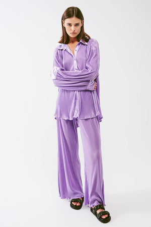 Q2 Women's Pants & Trousers Satin Pleated Wide Leg Pants in lilac
