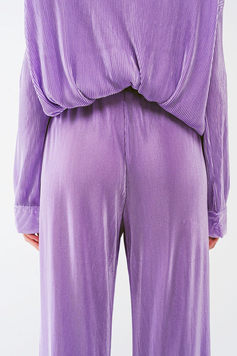 Q2 Women's Pants & Trousers Satin Pleated Wide Leg Pants in lilac