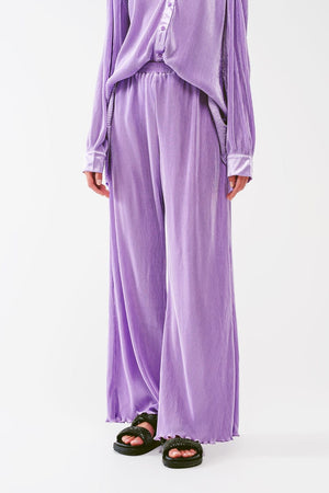 Q2 Women's Pants & Trousers Satin Pleated Wide Leg Pants in lilac