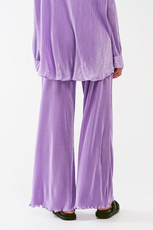 Q2 Women's Pants & Trousers Satin Pleated Wide Leg Pants in lilac