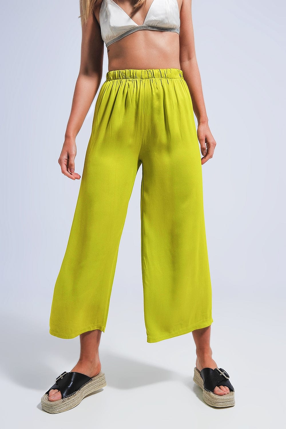 Q2 Women's Pants & Trousers Satin Wide Leg Pants in Green