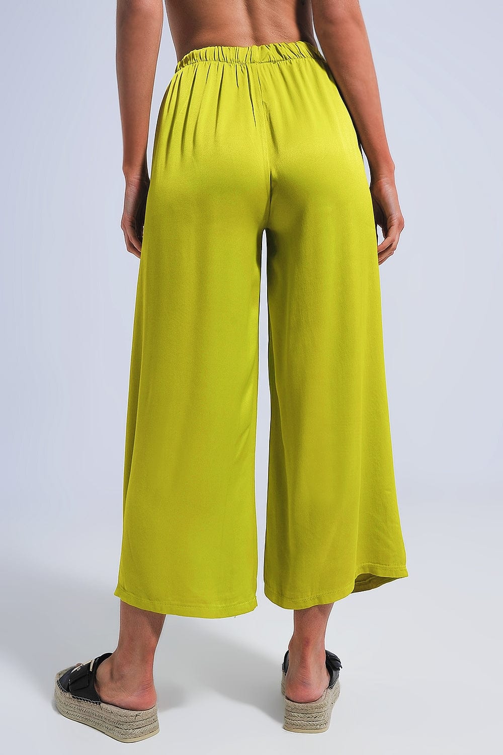 Q2 Women's Pants & Trousers Satin Wide Leg Pants in Green