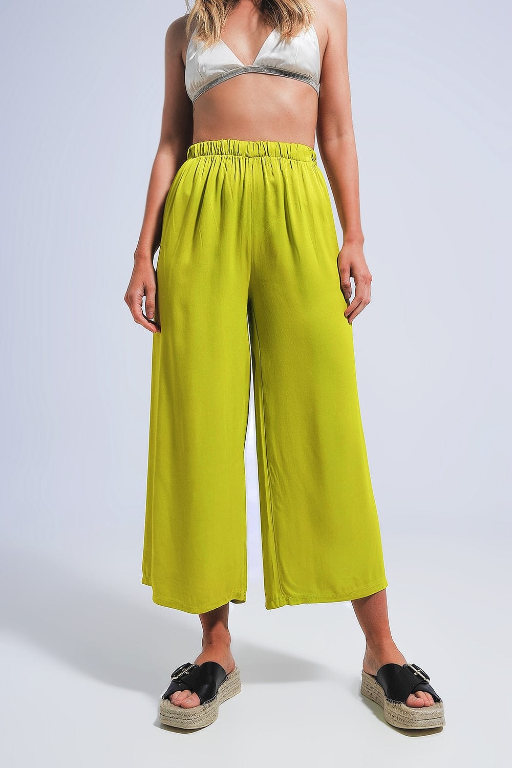 Q2 Women's Pants & Trousers Satin Wide Leg Pants in Green