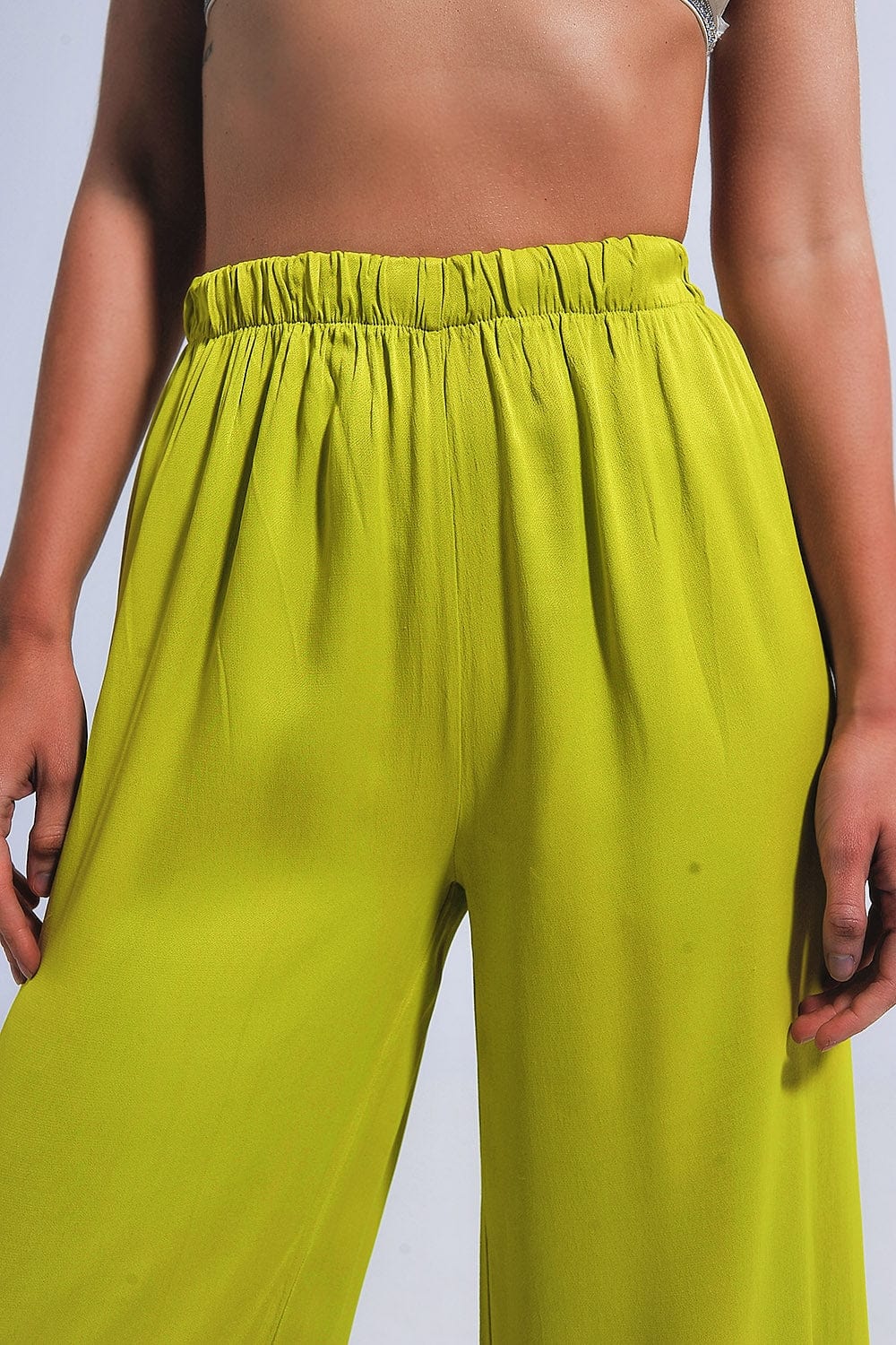 Q2 Women's Pants & Trousers Satin Wide Leg Pants in Green