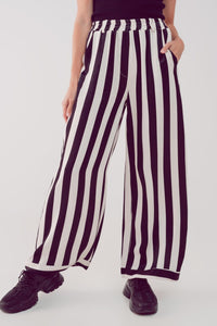 Q2 Women's Pants & Trousers Satin Wide Leg Stripe Pants in Black