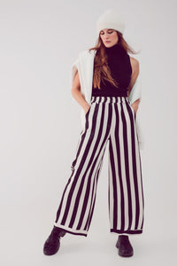 Q2 Women's Pants & Trousers Satin Wide Leg Stripe Pants in Black