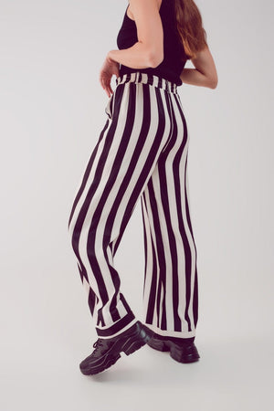 Q2 Women's Pants & Trousers Satin Wide Leg Stripe Pants in Black