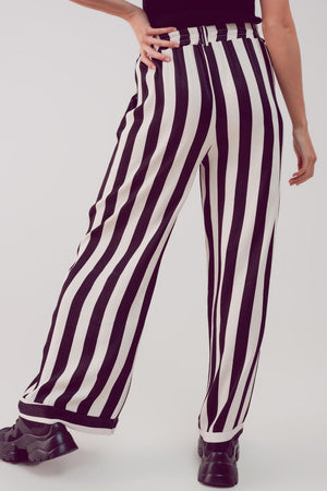 Q2 Women's Pants & Trousers Satin Wide Leg Stripe Pants in Black