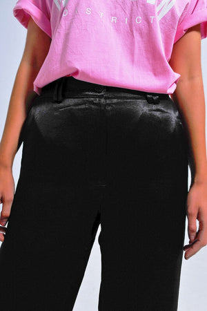 Q2 Women's Pants & Trousers Satin Wide Leg Suit Pants in Black