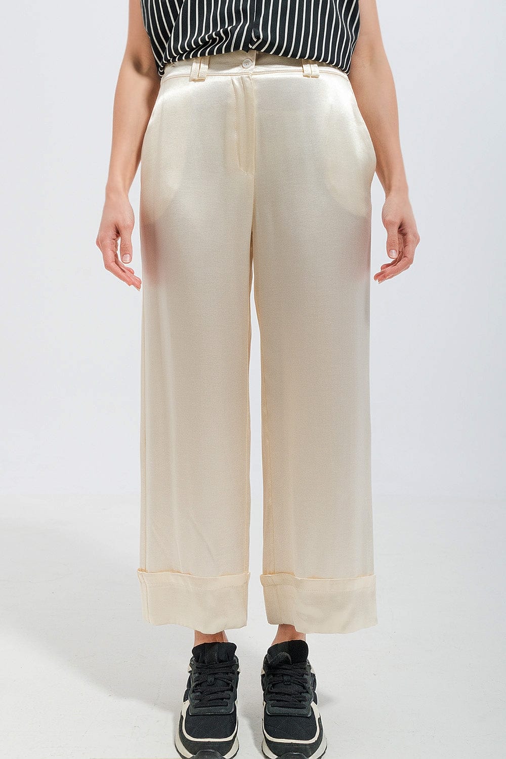 Q2 Women's Pants & Trousers Satin Wide Leg Suit Pants in Cream