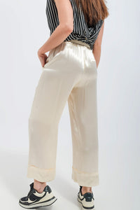 Q2 Women's Pants & Trousers Satin Wide Leg Suit Pants in Cream