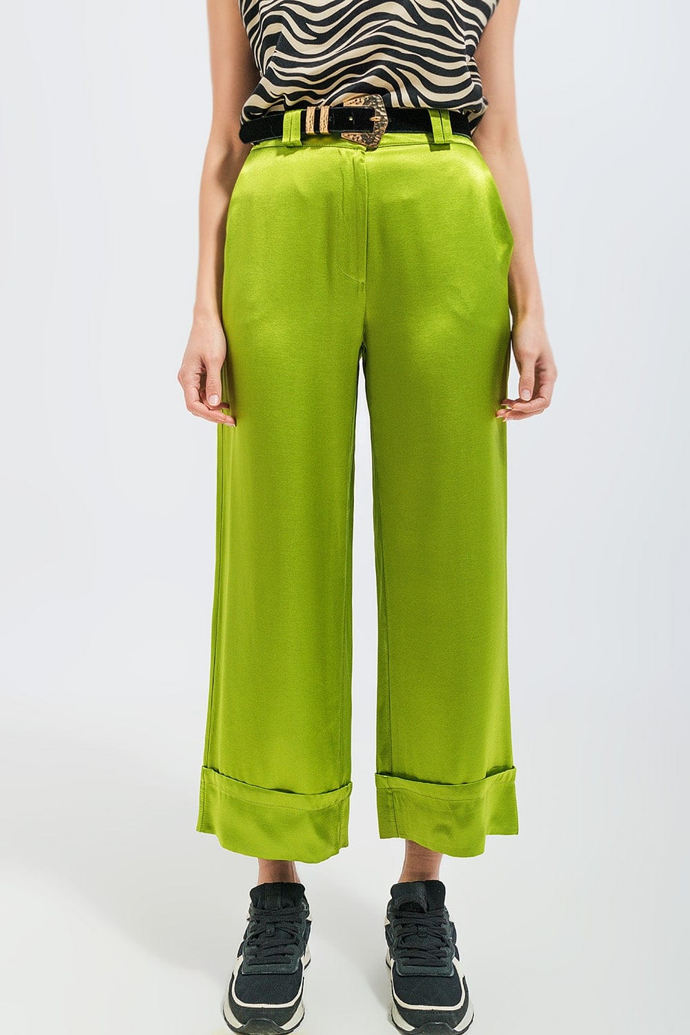 Q2 Women's Pants & Trousers Satin Wide Leg Suit Pants in Green