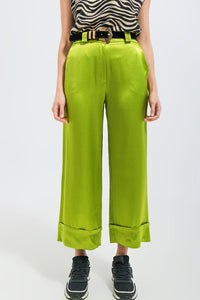 Q2 Women's Pants & Trousers Satin Wide Leg Suit Pants in Green