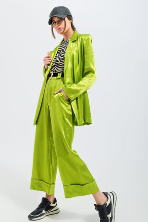 Q2 Women's Pants & Trousers Satin Wide Leg Suit Pants in Green