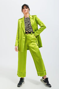 Q2 Women's Pants & Trousers Satin Wide Leg Suit Pants in Green