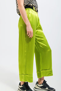 Q2 Women's Pants & Trousers Satin Wide Leg Suit Pants in Green