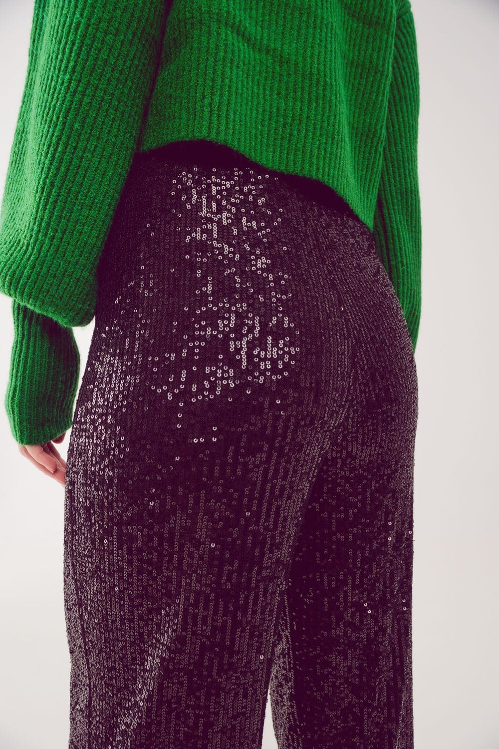 Q2 Women's Pants & Trousers Sequin Wide Legs Pants in Black